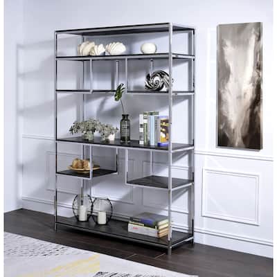 Rustic Gray Oak and Chrome Finish Bookshelf