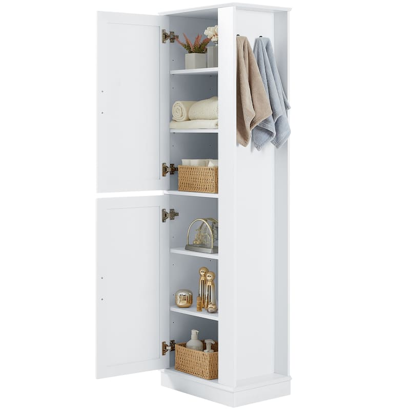 Tall Bathroom Storage Cabinet, Freestanding Floor Cabinet, Storage Organizer Cabinet with Side Hook & Adjustable Shelf