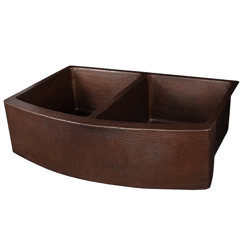 33-in Hammered Copper Rounded Apron Front 50/50 Double Basin Kitchen Sink (KA50RDB33249)