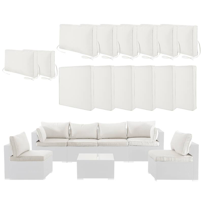 Polyester 14-Piece Outdoor Rattan Cushion Covers Set with Zipper - 25.6L x 25.6W x 3.9H inch - Beige