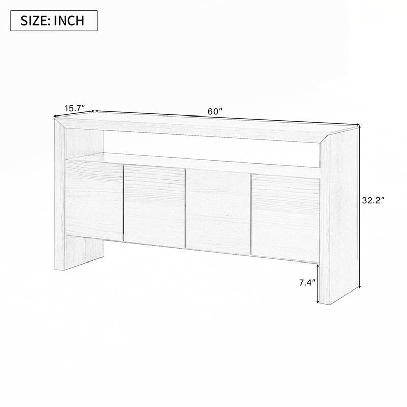 Solid Wood Veneer Sideboard with Open Shelf