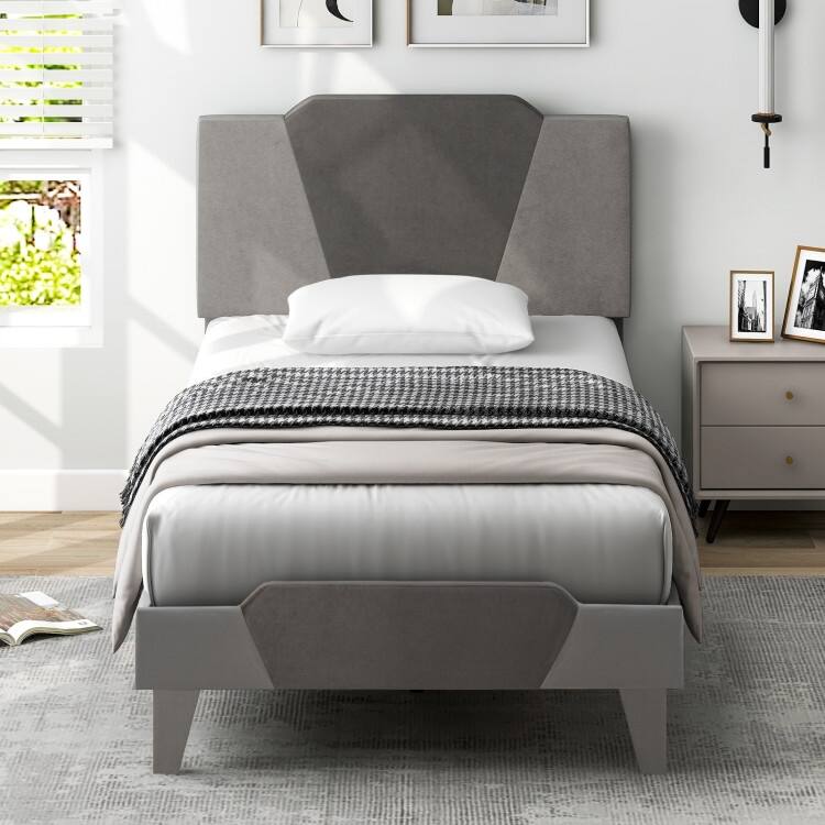 Modern Velvet Bed Frame with Anti-Slip Feet and Strong Slats