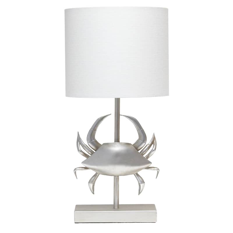Coastal Pinching Crab Table Lamp with Drum Shade - 18.25" - Silver and White