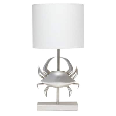Coastal Pinching Crab Table Lamp with Drum Shade - 18.25" - Silver and White