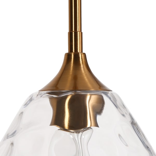 Modern 1 Light Teardrop Gold Pendant Light for Kitchen Island with Textured Glass Shade D7.8 x H72.2 Max Brass