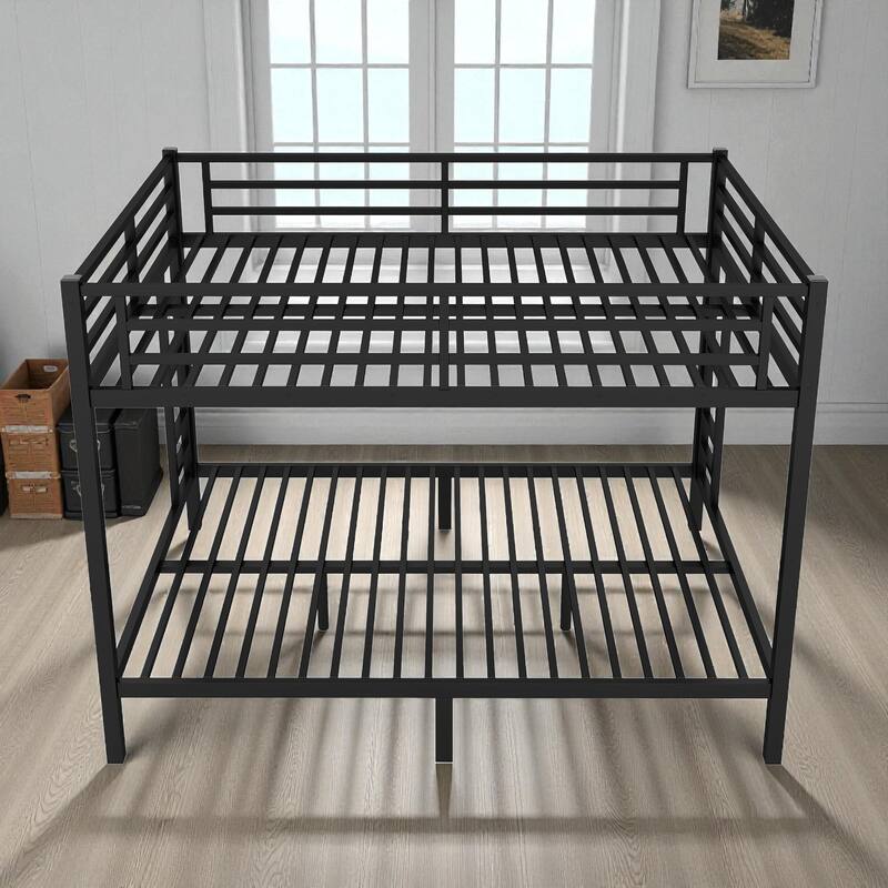 Metal Queen over Queen Bunk Bed for Adults and Teens, Heavy-Duty Noise-Free Frame with Dual Ladders and Storage