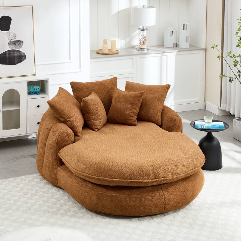 Oversized Oval Upholstered Bean Bag Sofa, Lazy Sofa with 3 Large Pillows and 2 Small Pillows, Wrap Around Backrest