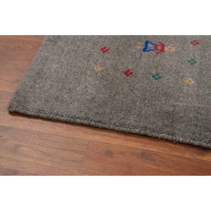 Hand Knotted Oriental 100% Wool Carpet Tribal Animal Pictorial Greys & Charcoal Gabbeh Area Rug - 12' 6'' X 9' 3''