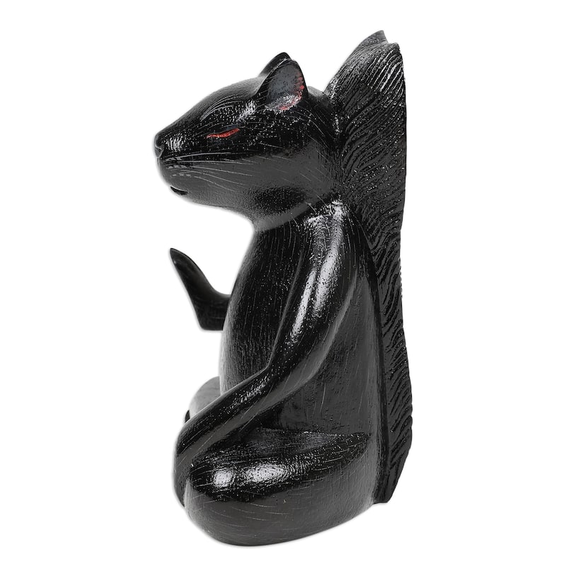 Novica Handmade Blessing Squirrel In Black Wood Sculpture