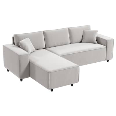 HOMCOM 95" Sectional Sofa with Reversible Chaise Lounge, L-Shaped Corner Sofa with Corduroy Fabric, Pocket Spring, 2 Pillows