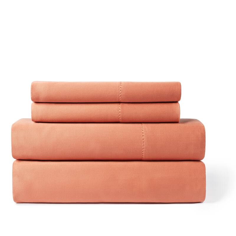 Hemstitch 400 Thread Count Cotton Sateen Weave Solid Color Sheet Set