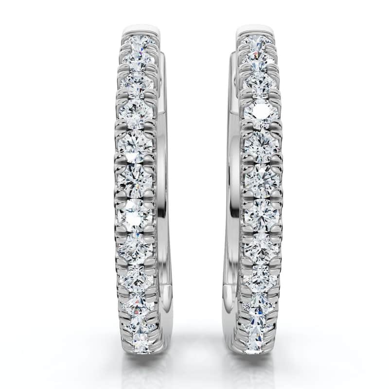 Bliss Diamond Small Diamond Hoop Earrings White or Yellow Gold Lab Grown 1/2" Tall - White