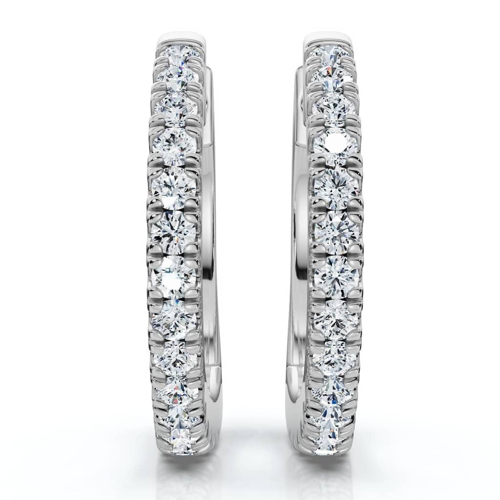 Small Diamond Hoop Earrings White or Yellow Gold Lab Grown 1/2" Tall