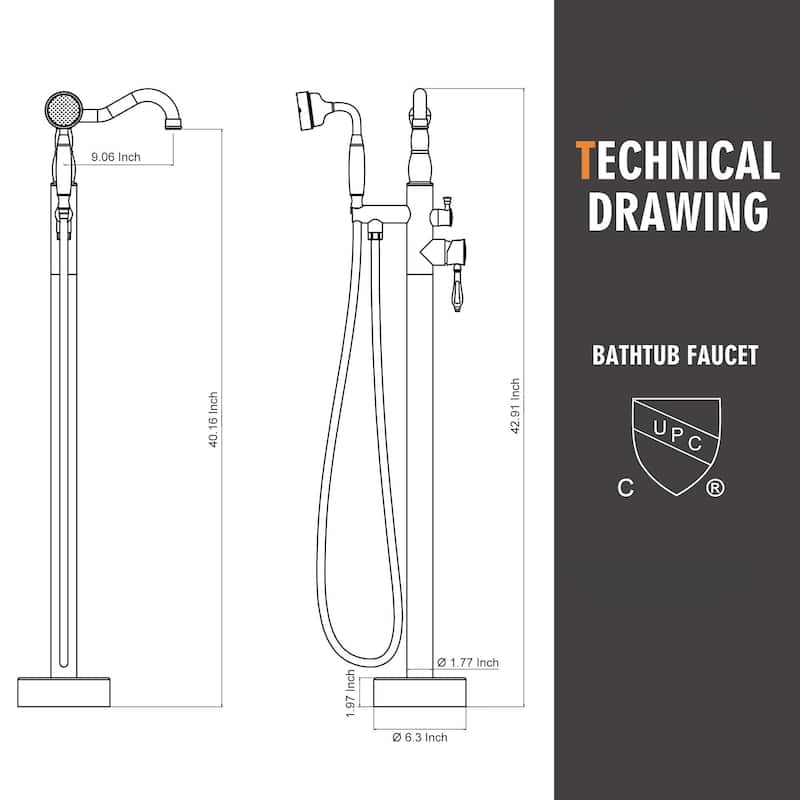 Freestanding Tub Filler Faucet with Handshower in Matte Black