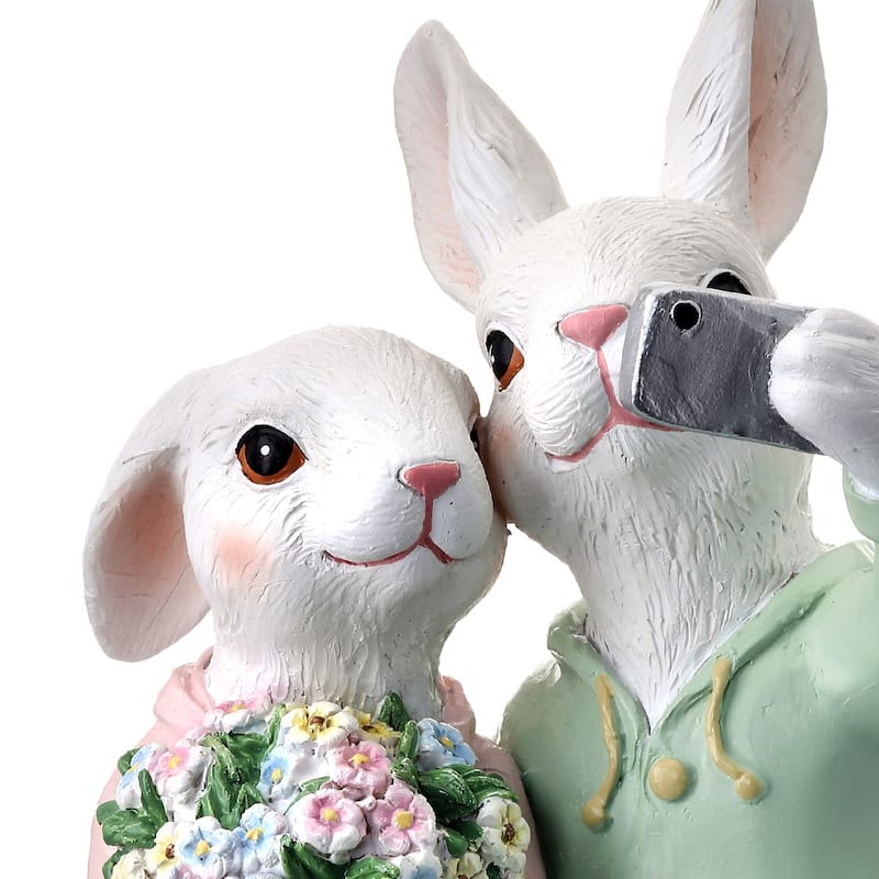 Resin Standing Selfie Bunnies 9"