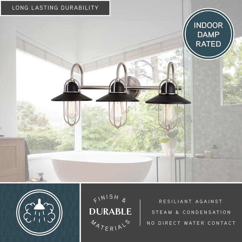 VAXCEL Galena Matte Black and Satin Nickel Nautical Coastal Bathroom Vanity Lighting Fixture, Steel Cage Wall Sconce