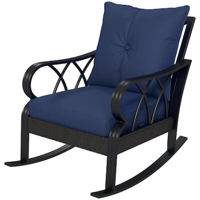 Aluminum Rattan Rocking Chair with Cushions Weather Resistant