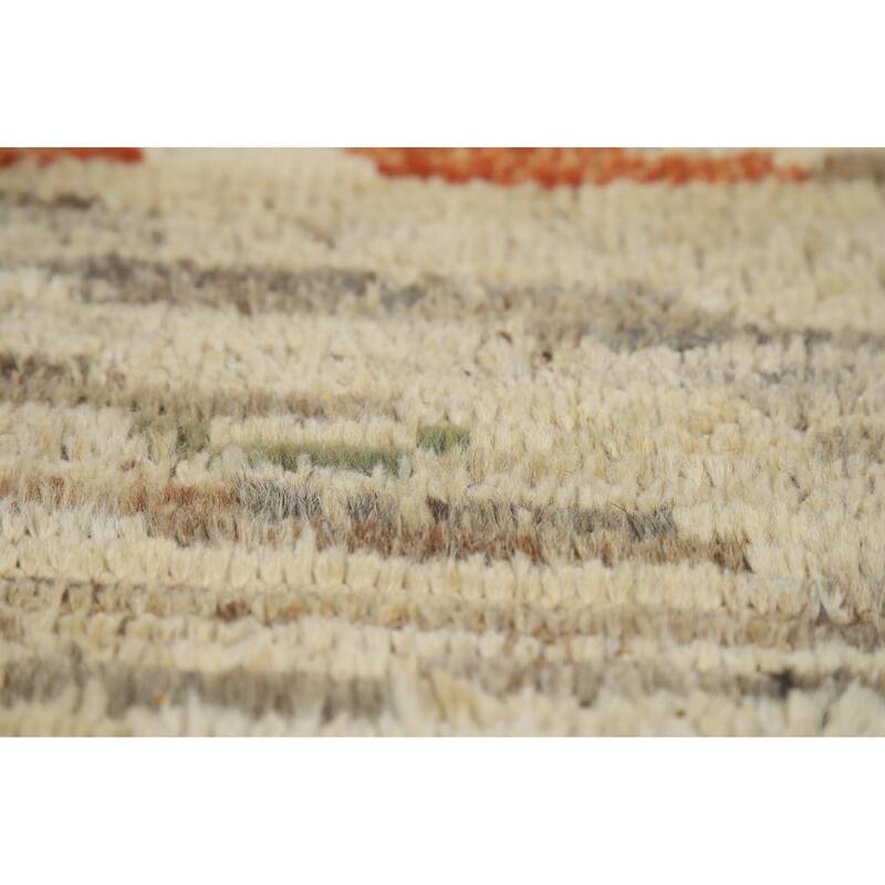 Moroccan Oriental Rug Handmade Beige Geometric Wool Carpet - 3'10" x 6'0"