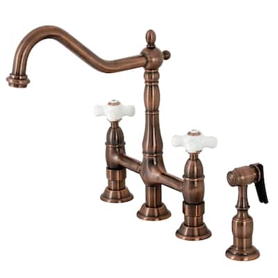 Kingston Brass Heritage Bridge Kitchen Faucet with Brass Sprayer