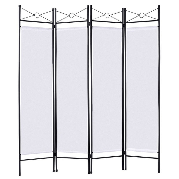 Costway White 4 Panel Room Divider Privacy Screen Home Office Fabric Metal Frame