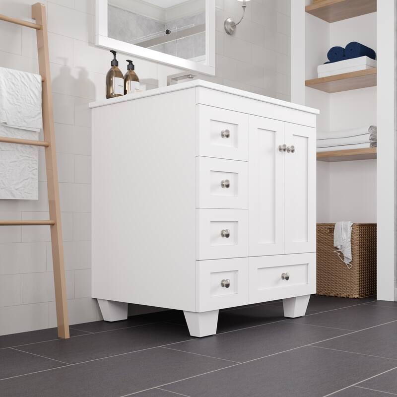 Eviva Acclaim Single Sink Bath Vanity with Carrara Quartz Top and Undermount Porcelain Sink