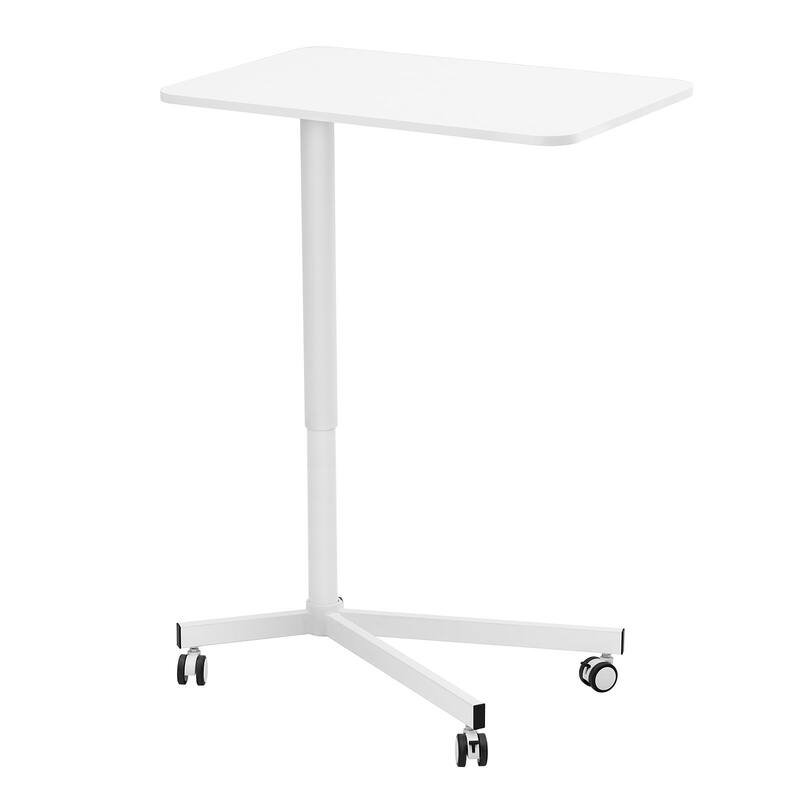 White Steel Mobile Standing Desk, Height Adjustable, Rolling and 44 lbs Load Capacity