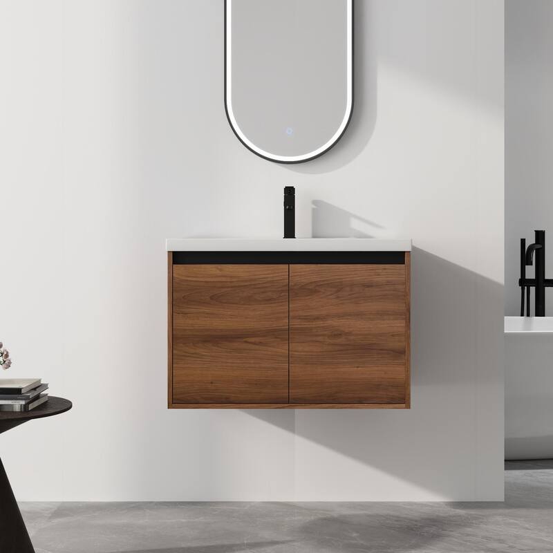 ARTCHIRLY 16/20/24/30/36 Inch Bathroom Vanity With Sink, Floating Bathroom Vanity With Soft Close Door - 30''W - Brown