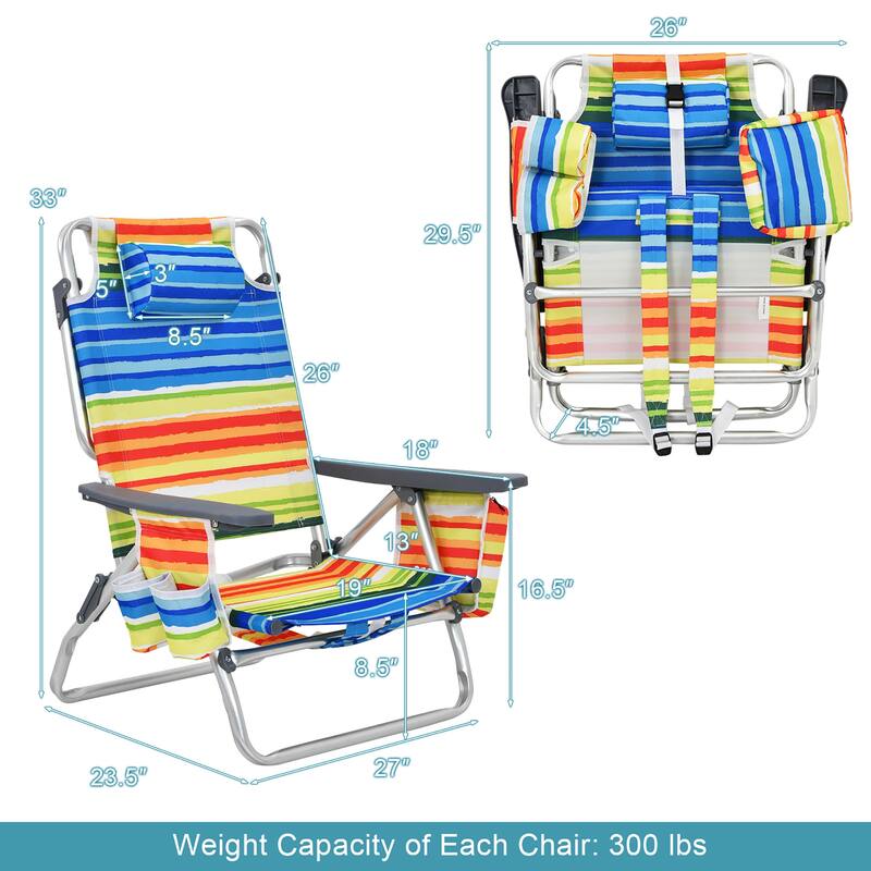 2 or 4-Pack Folding Beach Chair 5-Position Outdoor Reclining Chairs