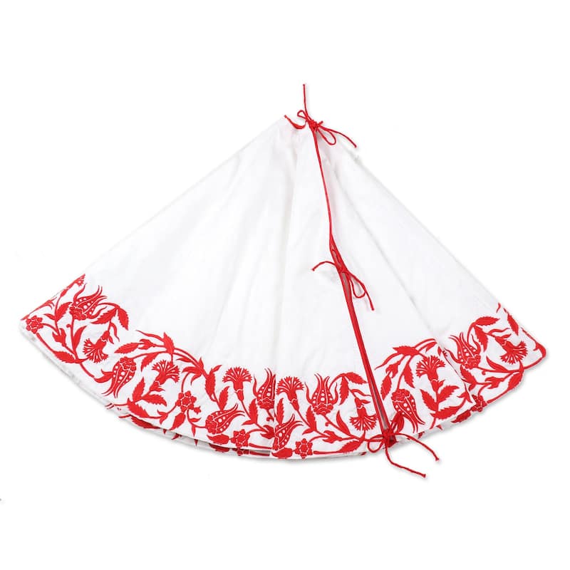 Novica Handmade Festive Leaves Embroidered Tree Skirt