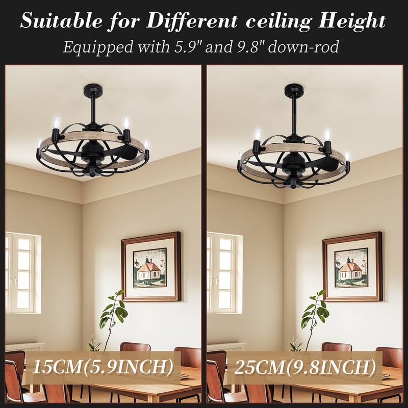 Farmhouse Modern Black LED Dimmable Ceiling Fan with Light and Remote Control 3 ABS Blades DC Motor for Bedroom Living Room