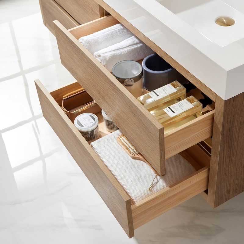 Palencia Double Floating Vanity with White Sink Top without Mirror - 60in.