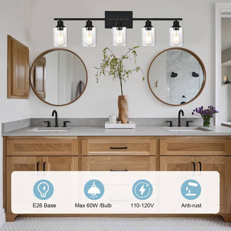 5-Light Wall Light Industrial Glass Wall Sconce, Bathroom Wall Light Seeded Lampshade Wall Lamps for Vanity Mirror Living Room