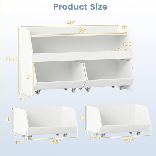 dimension image slide 0 of 2, Costway Kids Toy Storage Organizer with 2 Movable Drawers Open Shelf - See Details