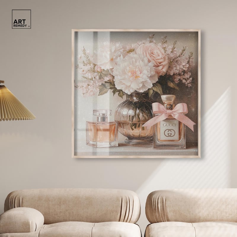 Peach Perfume Flowers in Vase Shadowbox by Art Remedy