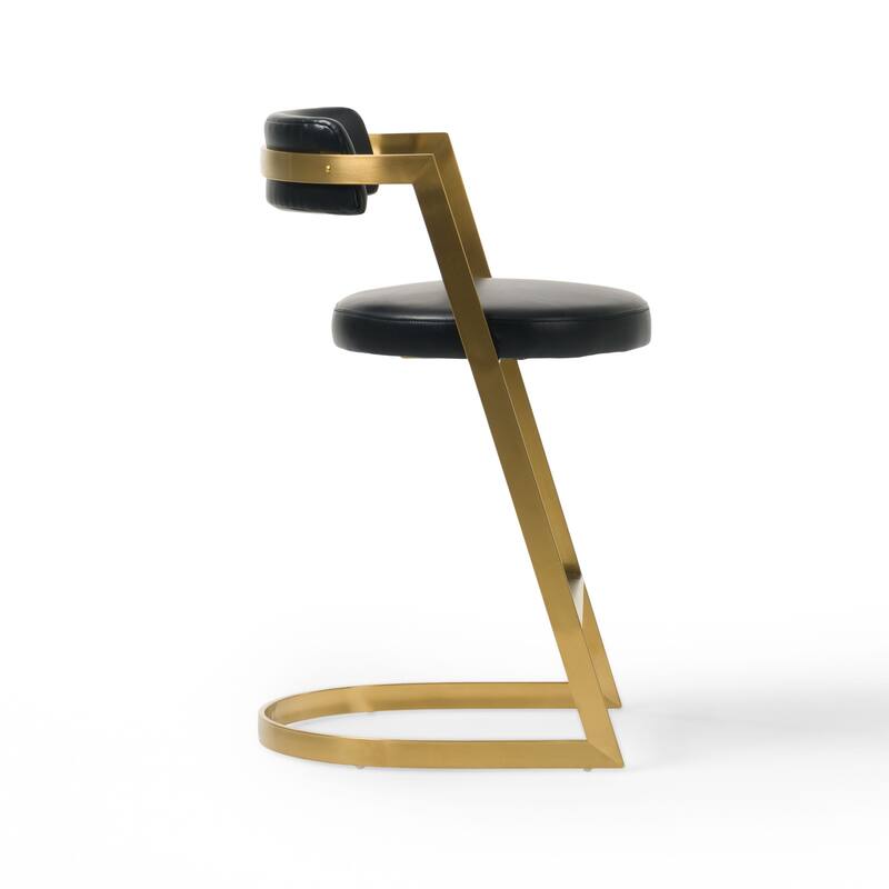 Modrest Shandra Black Pleather & Gold Counter Stool