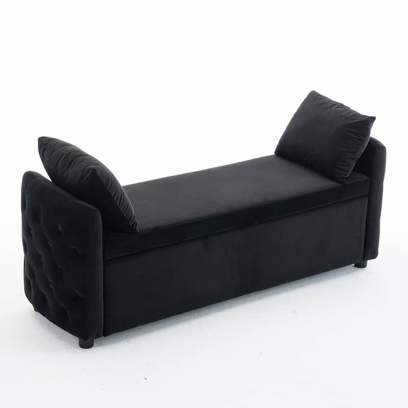 Storage Bench for Bedroom, 60" End of Bed Bench for King Size Bed Modern Upholstered Long Bench with Tufted Arm - Velvet-Black