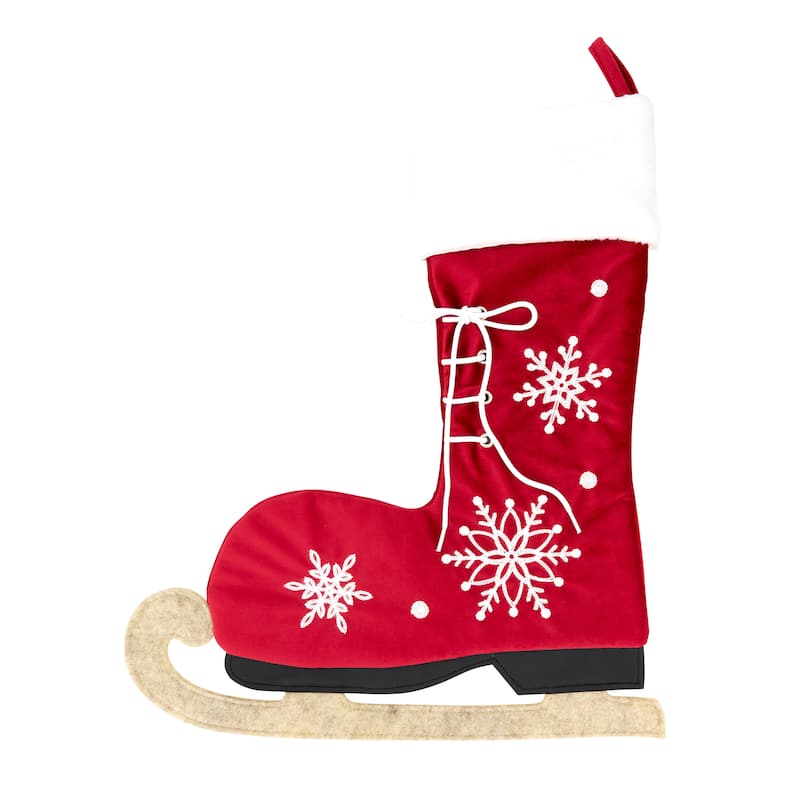 Wintry Charm Ice Skate Stocking - Red