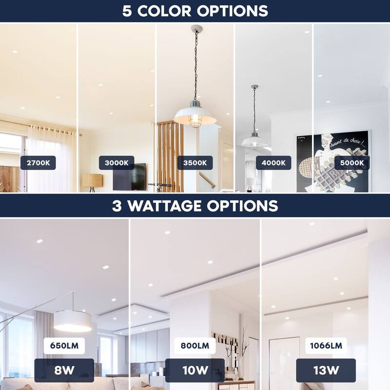 LUXRITE 4 Inch Square Canless Spotlight LED Recessed Light 5CCT Dimmable 650/800/1066 Lumens CRI 90, 8W/10W/13W 4 Pack