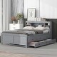 preview thumbnail 2 of 14, Full Size Platform Bed with USB Storage Headboard, Twin Trundle and 3 Drawers, Solid Wood Frame