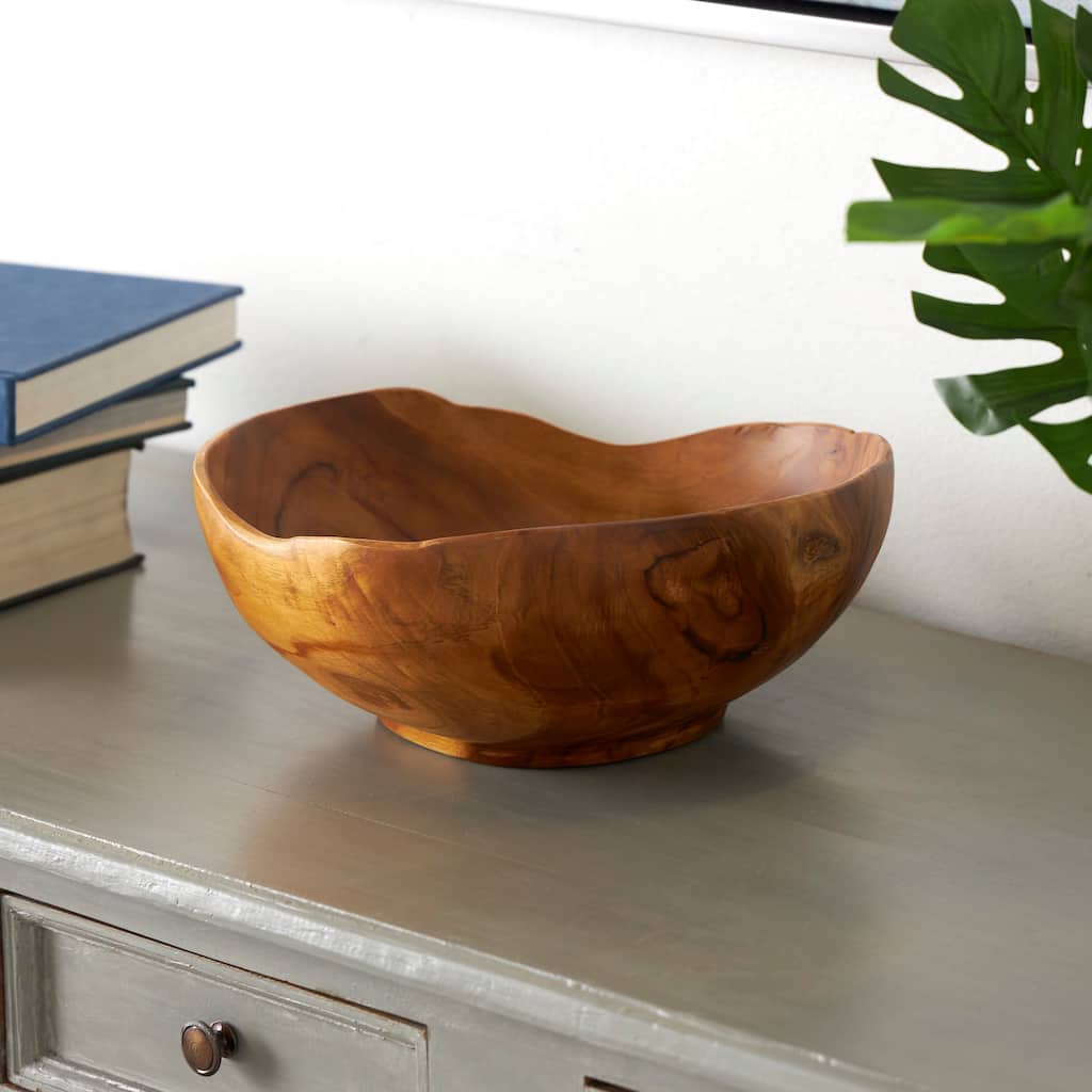 Brown or Black Teak Wood Handmade Decorative Bowl with Natural Grooves