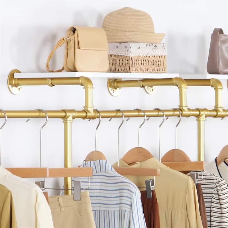 Industrial Pipe Clothes Rack - 11.8"D x 80.7"W x 63"H