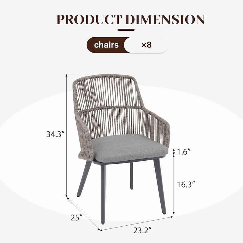 Outdoor Patio Dining Sets with PE Wicker Chairs and Extendable Aluminum Dining Table for 8 Persons