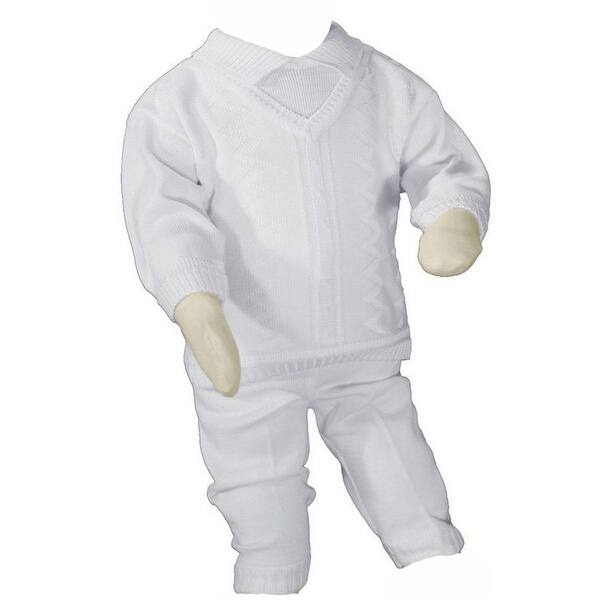 Shop Baby Boys White Cotton Knit 2 Piece Christening Outfit