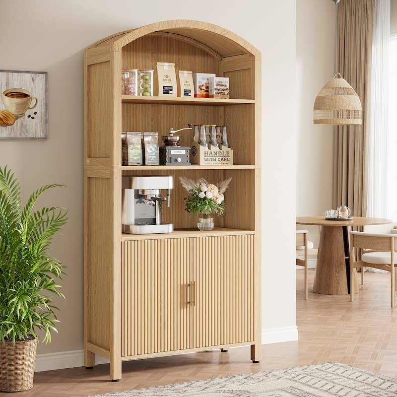 Mid-Century Modern 5-Tier Kitchen Pantry Storage Cabinet with Doors - Natura