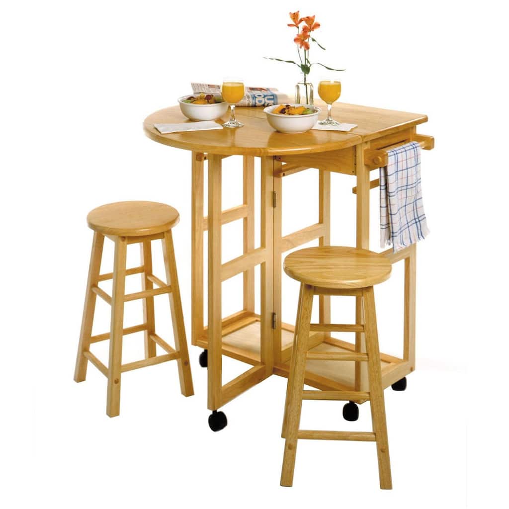 Retro Drop Leaf Table with Stools - Kitchen Bistro Set, Space Saving, Storage, Easy Assembly, Patio Dining