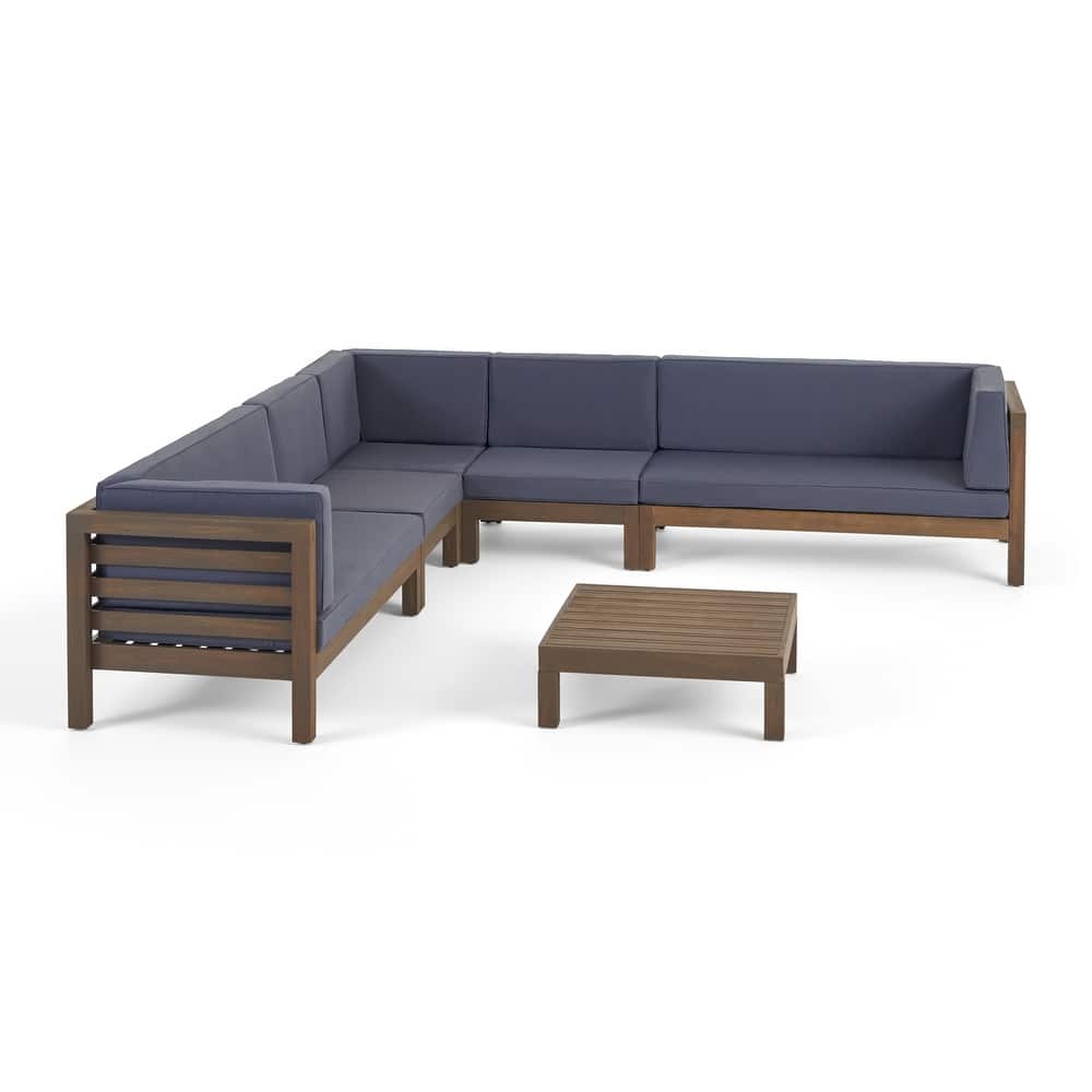 Oana Outdoor 7-seater Acacia Wood Sectional Sofa Set by Christopher Knight Home