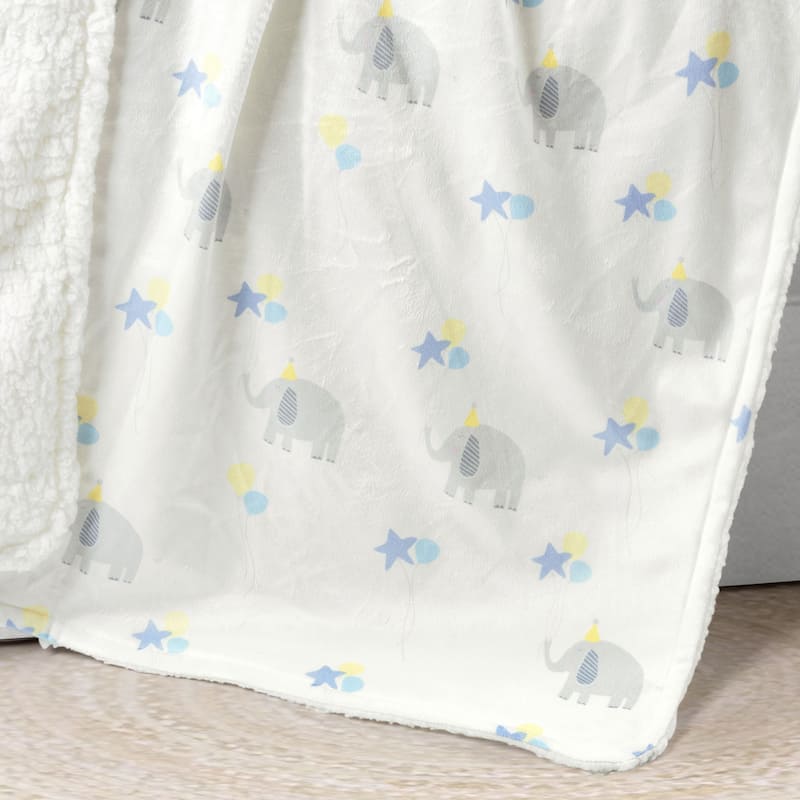 Lush Decor Baby Elephant Balloon Soft Sherpa Baby Blanket - 40" x 30"