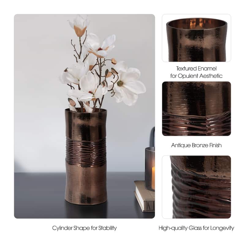 Sagebrook Home Modern Glass Bronze Cylinder Textured Enamel Vase