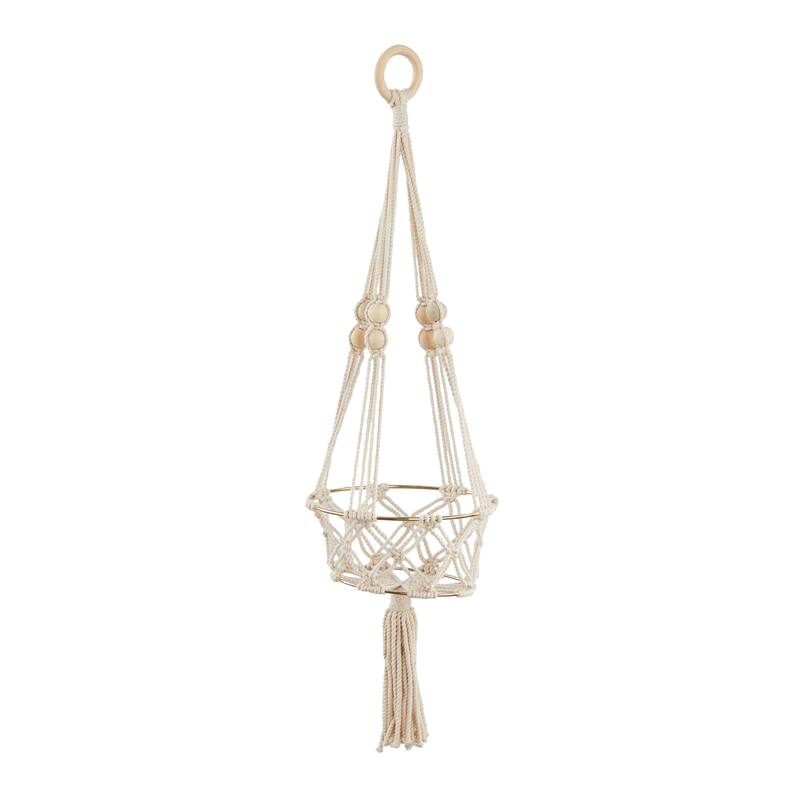 Intricately Handmade Fabric Hanging Macrame Wall Planter - Brown or White
