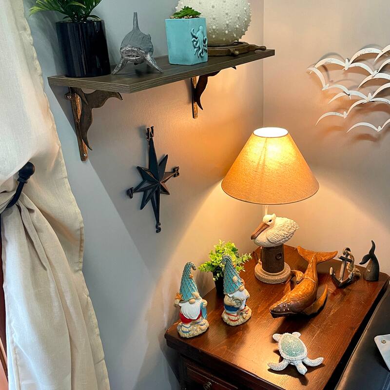 Coastal Pelican Table Lamp 23" Resin Nautical Beach Decor With Shade - 23 X 14 X 14 inches